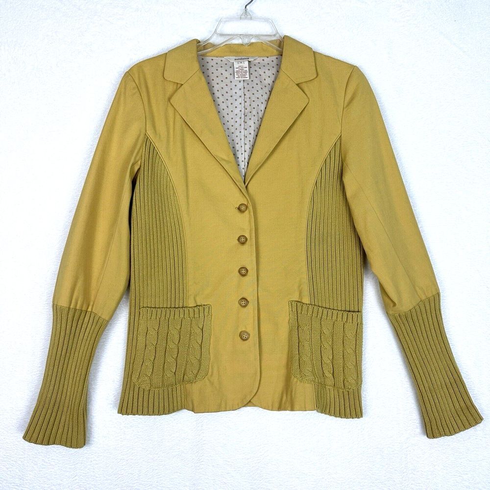 Sundance Sweater Jacket Blazer Womens Size 4 Yellow Button Up